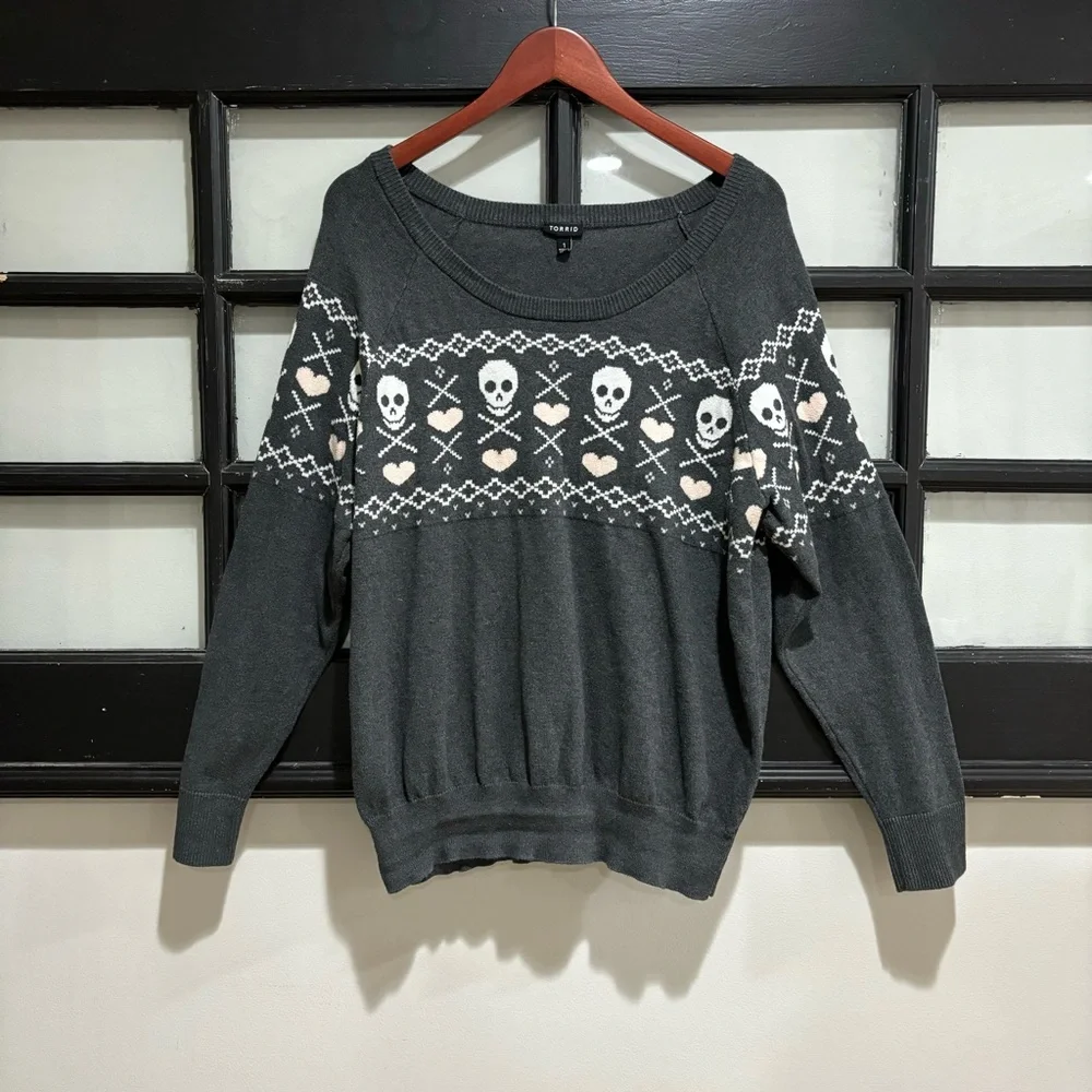 Torrid Skull Fair Isle Crew Neck Sweater Pullover Size 1X Comfy Casual Size 1X - Picture 2 of 14